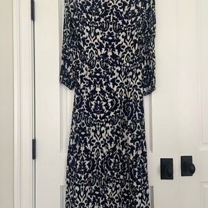 Zara Elegant Navy and White Patterned Dress, Size XS